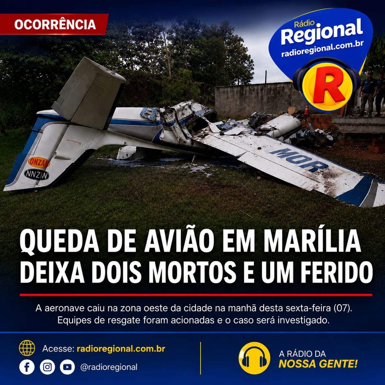 ✈️ Avião de pequeno porte cai em Marília e deixa dois mortos; terceira vítima é socorrida